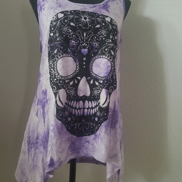 Just In: Lilac Tank w/ Glitter Sugar Skull Inspired Design - Picture 2 of 11